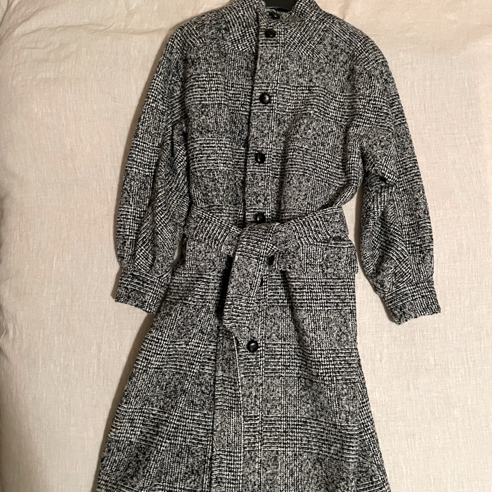 NEW The Kooples High Neck Black Check Wool Coat